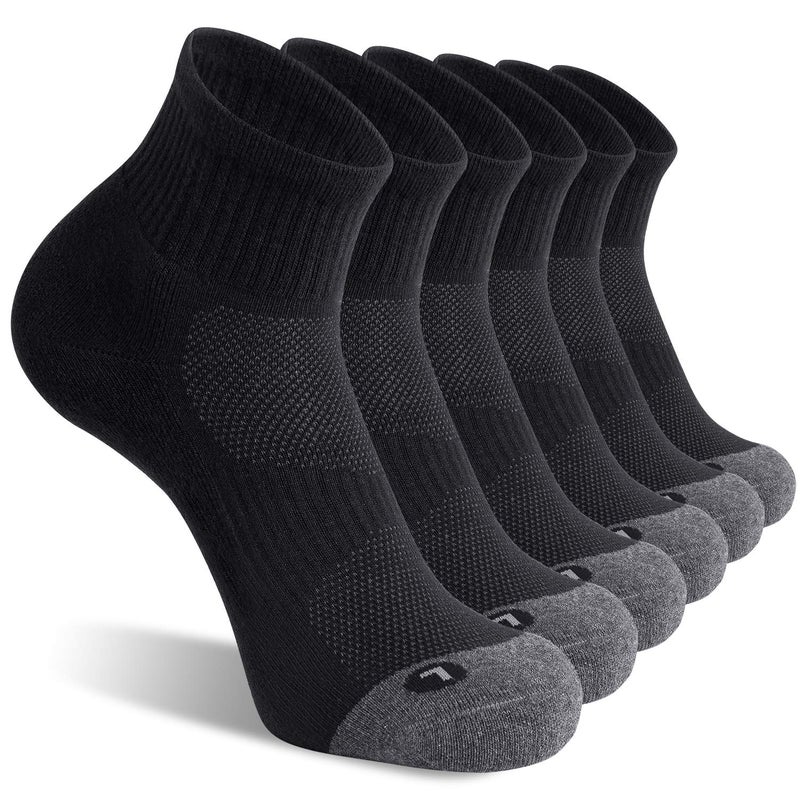 FITRELL 6 Pack Men's Athletic Ankle Socks Cushioned Sports Running Socks, Shoe Size 9-12, Black - Image 1